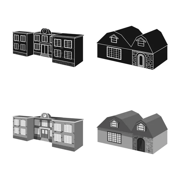 Vektorillustration von Fassade und Hausschild. Sammlung von Fassaden- und Infrastruktur-Aktiensymbolen für das Web. — Stockvektor