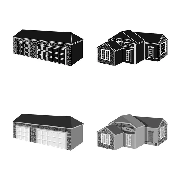 Illustration vectorielle de façade et panneau de logement. Collection d'illustrations vectorielles des façades et des infrastructures . — Image vectorielle