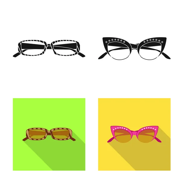 안경 및 선글라스 로그인의 벡터 디자인입니다. 웹에 대 한 안경 및 액세서리 주식 기호 모음. — 스톡 벡터