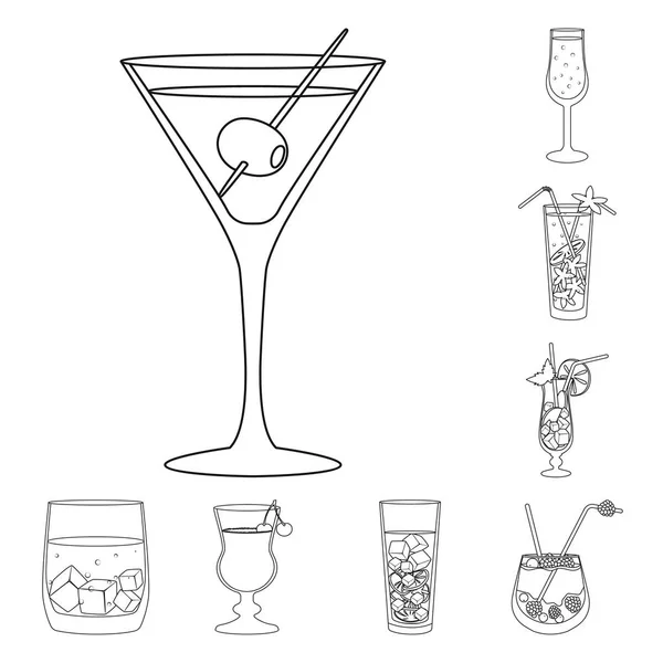 Projeto vetorial de bebida e sinal de gelo. Conjunto de símbolo de estoque de bebida e agitador para web . — Vetor de Stock