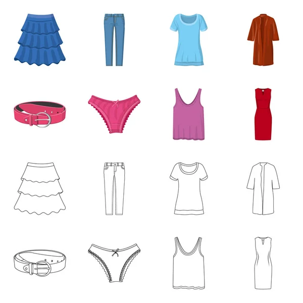 Vektor design av kvinna och kläder-logotypen. Uppsättning av kvinna och bära aktiesymbol för webben. — Stock vektor