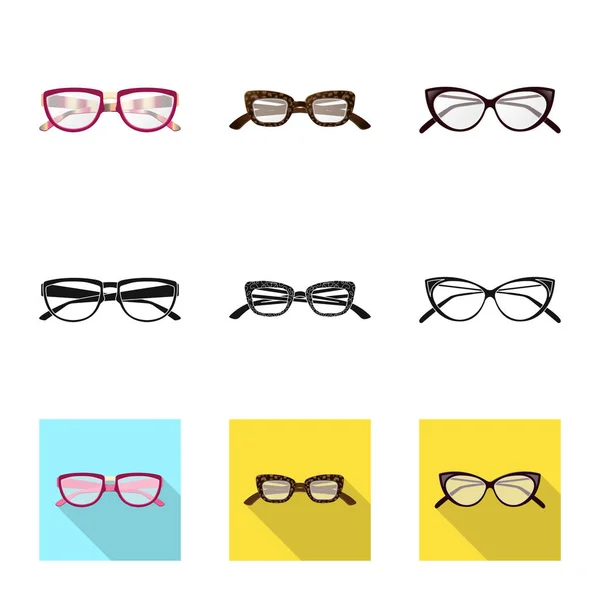 Izolovaný objekt brýle a rámeček loga. Kolekce brýlí a příslušenství burzovní symbol pro web. — Stockový vektor