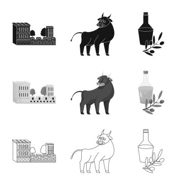 İzole nesne ve tarihi logo. Stok için toplama ve ülke vektör simgesi.