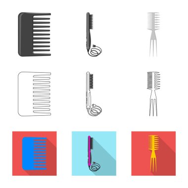 Fırça ve saç sembolü yalıtılmış nesne. Fırça ve saç fırçası hisse senedi vektör çizim topluluğu.