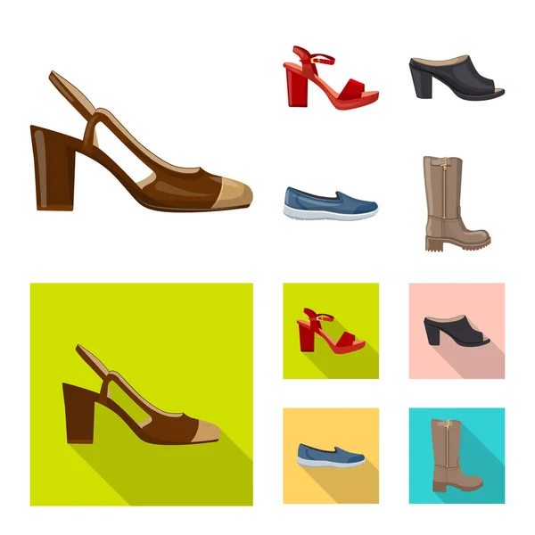 Vektorillustration av skodon och kvinna ikonen. Insamling av skor och fot aktiesymbol för webben. — Stock vektor