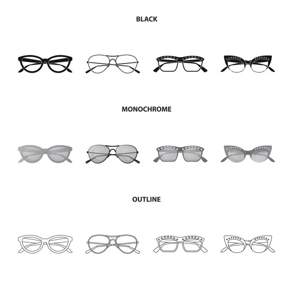 Vektorové ilustrace ikony brýle a sluneční brýle. Sada brýle a příslušenství burzovní symbol pro web. — Stockový vektor