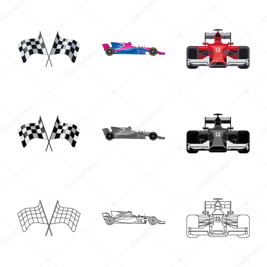Isolated object of car and rally symbol. Set of car and race vector icon for stock.