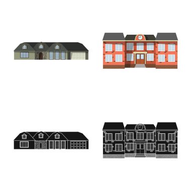 Bina ve açık yalıtılmış nesne sembol. Bina ve çatı hisse senedi vektör çizim koleksiyonu.