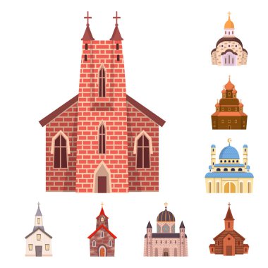 Din ve bina sembolü vektör Illustration. Hisse senedi için din ve inanç vektör simgesi koleksiyonu.