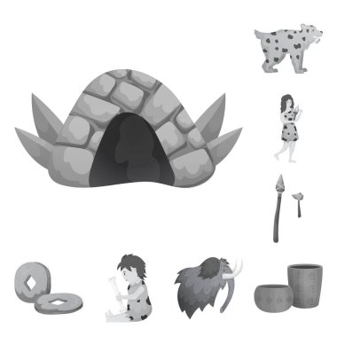 Tarih ve dönem sembolüvektör tasarımı. Stok için tarih ve neolitik vektör simgesikoleksiyonu.