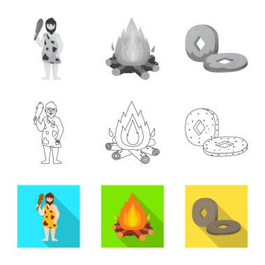 Evrimin vektör çizimi ve neolitik ikon. Evrim koleksiyonu ve ağ için ilkel hisse senedi sembolü.