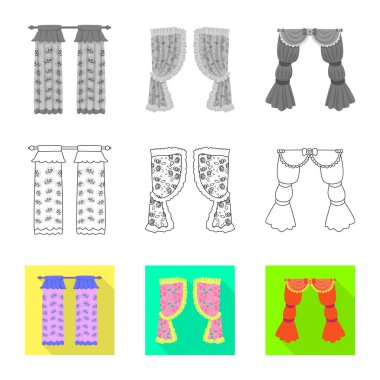 Perdeler ve perdeler logosu izole nesne. Perdeler ve jaluzi stok vektör illüstrasyon koleksiyonu.