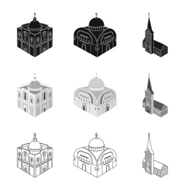 Tapınak ve tarihi logosu izole nesne. Web için tapınak ve inanç stok sembolü kümesi.
