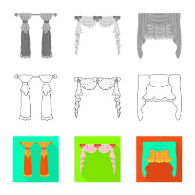 Perdeler ve perdeler logosu izole nesne. Perde ve jaluzi stok vektör illüstrasyon seti.