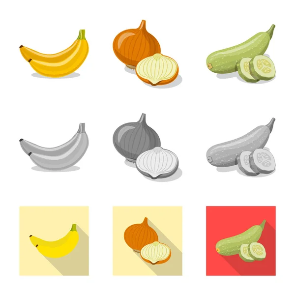 Vektordesign von Gemüse und Obst-Symbol. Sammlung pflanzlicher und vegetarischer Aktiensymbole für das Web. — Stockvektor