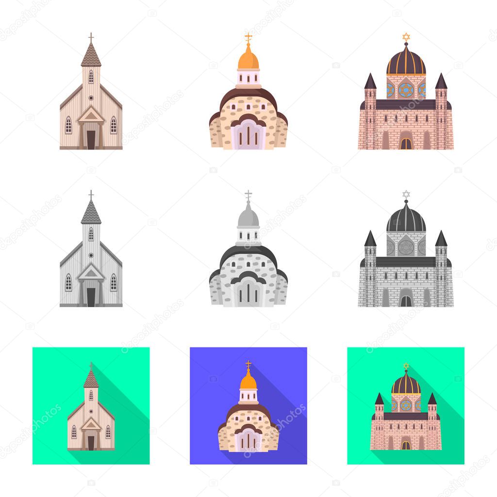 Vector illustration of cult and temple logo. Collection of cult and parish stock vector illustration.