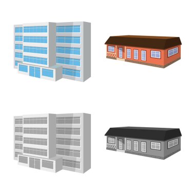 Cephe ve konut simge vektör tasarımı. Cephe ve altyapı hisse senedi simgesi için web topluluğu.