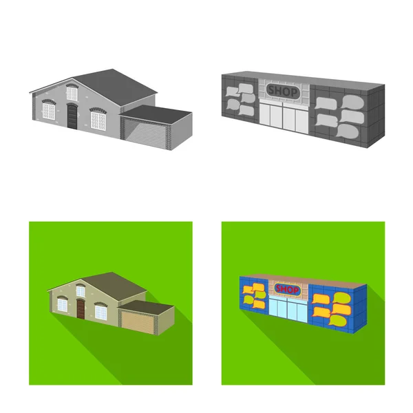 Projeto vetorial de fachada e logotipo da carcaça. Coleção de fachada e símbolo de estoque de infraestrutura para web . — Vetor de Stock