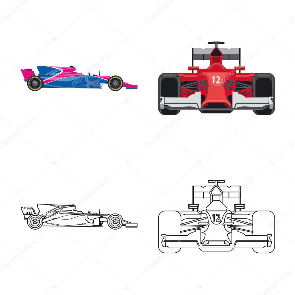 Vector illustration of car and rally logo. Set of car and race stock symbol for web.