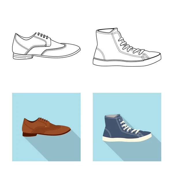 Illustration vectorielle de l'icône chaussure et chaussures. Collection d'illustrations vectorielles de chaussures et de pieds . — Image vectorielle