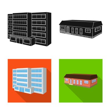 Cephe ve konut işaret illüstrasyon vektör. Cephe ve altyapı hisse senedi simgesi için web topluluğu.