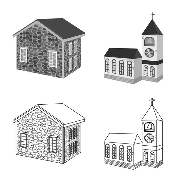 Isoliertes Objekt der Fassade und des Wohnlogos. Sammlung von Fassade und Infrastruktur-Vektor-Symbol für Aktien. — Stockvektor