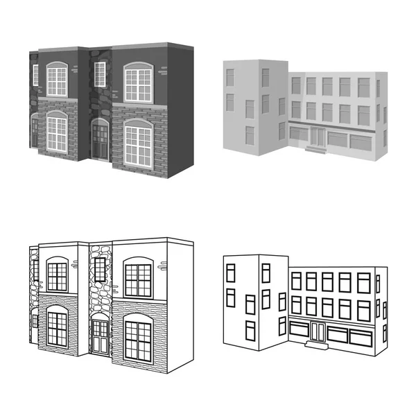 Isolerade objekt av fasad och bostäder tecken. Uppsättning av fasaden och infrastruktur vektor ikonen för lager. — Stock vektor