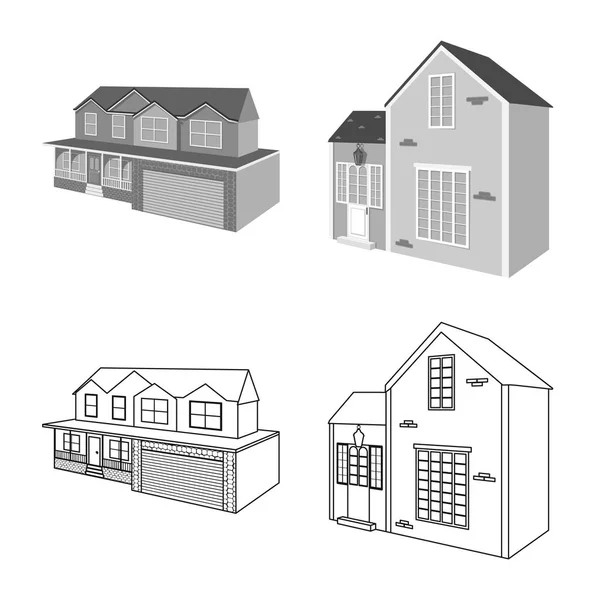 Vektor-Illustration der Fassade und des Wohnungssymbols. Sammlung von Fassaden- und Infrastruktur-Aktiensymbolen für das Web. — Stockvektor