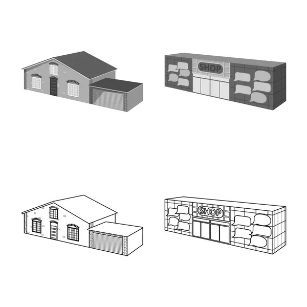 Векторний дизайн фасаду та значка житла. Колекція фасадів та інфраструктури Векторні ілюстрації . — стоковий вектор