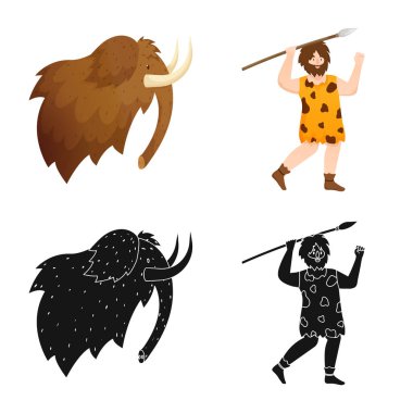 Evrim vektör tasarımı ve neolitik logo. Stok lar için evrim ve ilkel vektör simgesi seti.