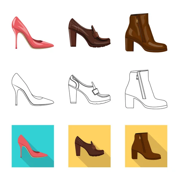 Elkülönített objektum lábbeli és nő logó. Gyűjteménye cipő és láb vektor stock illusztráció. — Stock Vector