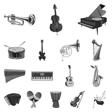 Müzik tasarım vektör ve işareti ayarlamak. Web için müzik ve aracı hisse senedi simgesi kümesi.