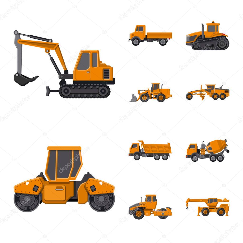 Vector design of build and construction icon. Collection of build and machinery vector icon for stock.