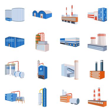 Fabrika ve endüstri simgesivektör illüstrasyon. Web için fabrika ve endüstriyel stok sembolü koleksiyonu.