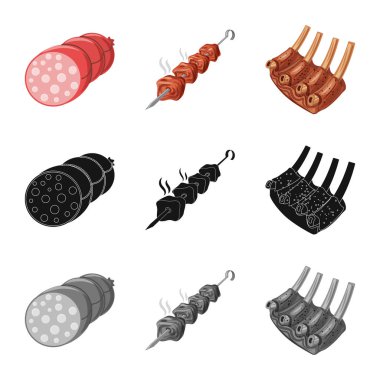 Et ve jambon simge vektör Illustration. Et ve hisse senedi için pişirme vektör ikon koleksiyonu.