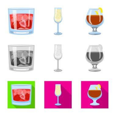 Likör ve restoran sembolü vektör tasarımı. Web için içki ve bileşen stok sembolü koleksiyonu.