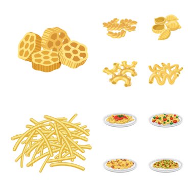 Makarna ve karbonhidrat işareti vektör tasarımı. Makarna ve makarna koleksiyonu stok web simgesi.