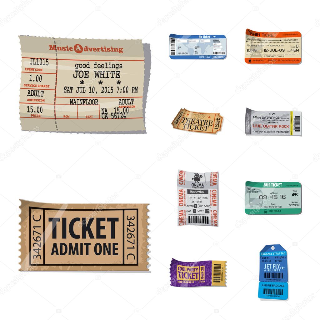 Isolated object of ticket and admission sign. Collection of ticket and event stock symbol for web.