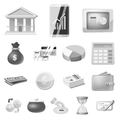 Banka ve para simge vektör Illustration. Banka ve bill hisse senedi vektör çizim seti.