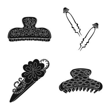 Saç modeli ve kadın sembolü vektör illüstrasyon. Web için saç modeli ve saç stok sembolü koleksiyonu.