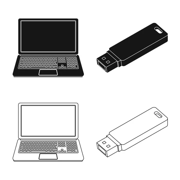 Conception vectorielle de l'ordinateur portable et icône de l'appareil. Ensemble d'icône vectorielle pour ordinateur portable et serveur pour stock . — Image vectorielle