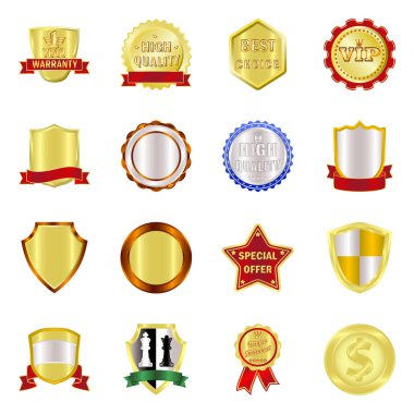 Bir amblem ve rozet işaret tasarım vektör. Hisse senedi için amblem ve etiket vektör simge kümesi.