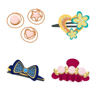 Barrette ve saç logosu izole nesne. Barrette ve aksesuar stok vektör illüstrasyon seti.