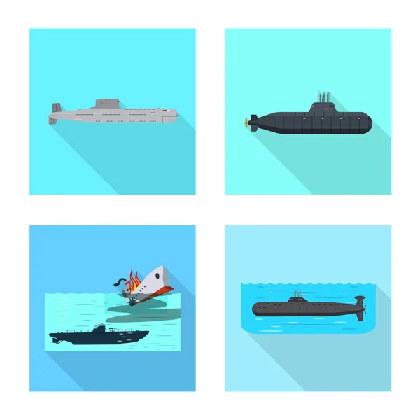 Objeto isolado de símbolo militar e nuclear. Conjunto de ilustração vetorial militar e de estoque de navios . — Vetor de Stock