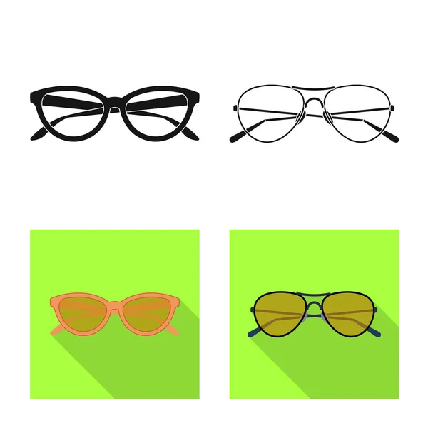 Design vettoriale di occhiali e occhiali da sole simbolo. Set di bicchieri e accessori stock symbol per web . — Vettoriale Stock