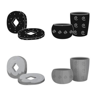 Evrimin vektör çizimi ve neolitik logo. Evrim ve ilkel hisse senedi vektörü çizimi.