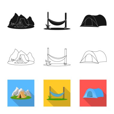 Turizm ve geziler in vektör illüstrasyon işareti. Web için turizm ve dinlenme stok sembolü koleksiyonu.