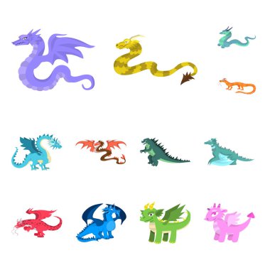 Yaratık ve hayvan sembolü vektör illüstrasyon. Stok için yaratık ve ortaçağ vektör simgesi koleksiyonu.