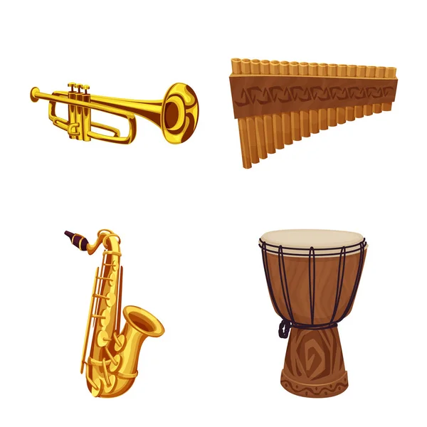 Geïsoleerde object van muziek en melodie symbool. Collectie van muziek en instrument aandelensymbool voor web. — Stockvector