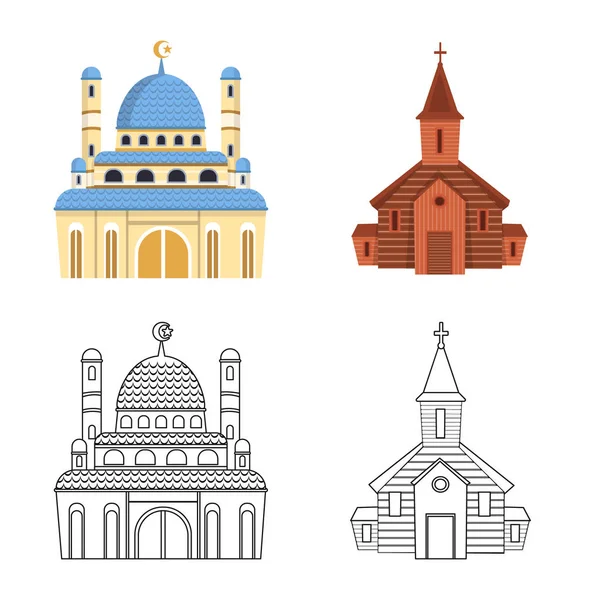 Objeto aislado de culto e icono del templo. Conjunto de culto e ilustración de vector de stock parroquial. — Vector de stock